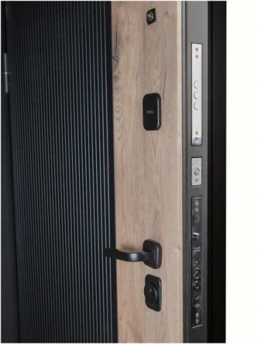 Люксор 2МДФ Дуб Вертикаль зеркало МДФ Канадский дуб пацифик/Сатин черный - Эмалит белый со встроенным зеркалом в пол фото 2